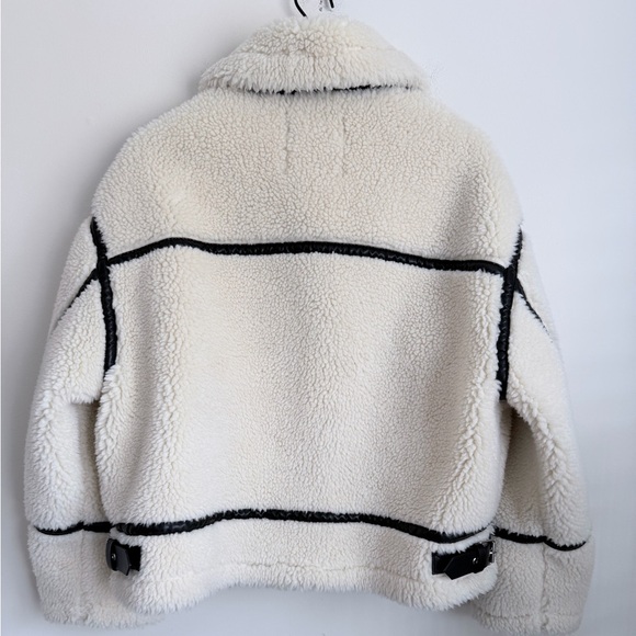 ZARA Ivory Cream White Faux Fur Shearling Sherpa Faux Leather Moto Jacket - Picture 6 of 10